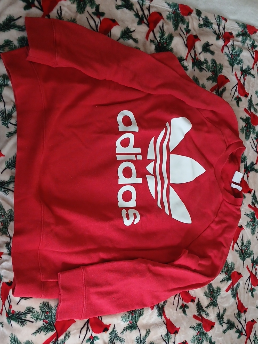 adidas Red Crewneck Sweatshirt with White Trefoil